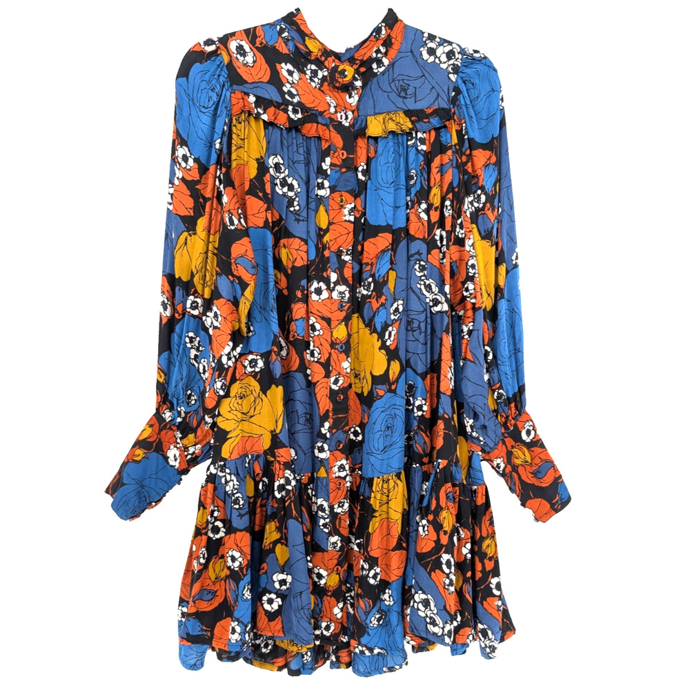 Cleobella Floral Mini Dress Womens XS Blue Orange Ruffle Tiered Boho Festival - Picture 2 of 15